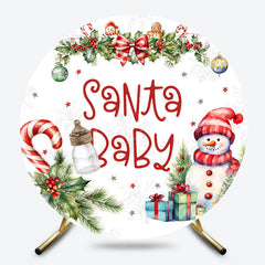 Lofaris Christmas Vibe Snowman Round Santa Baby Backdrop