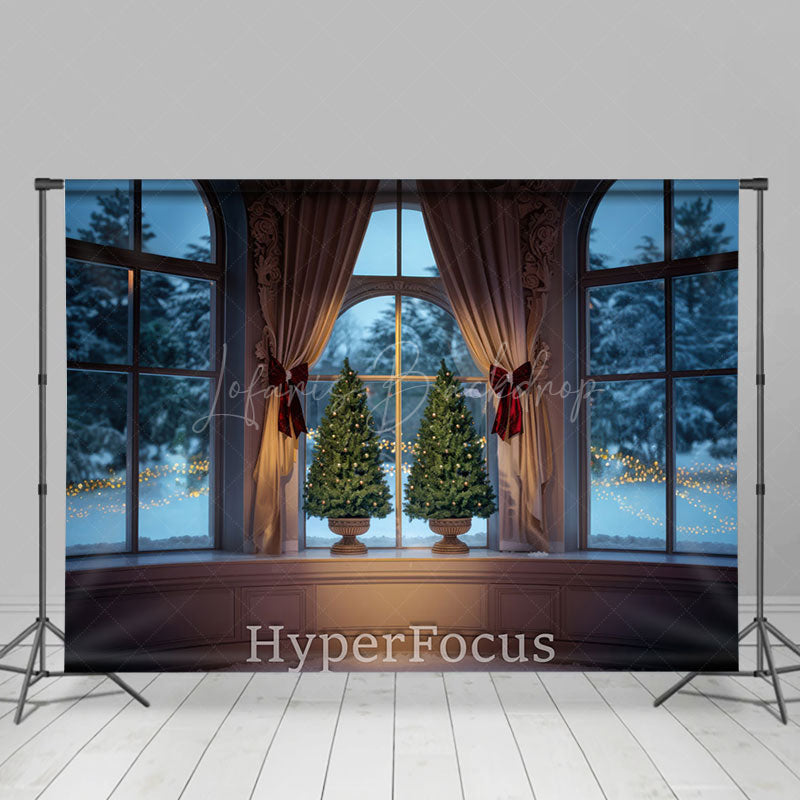 Lofaris Christmas Vibe Snowy Vintage Window Scene Backdrop