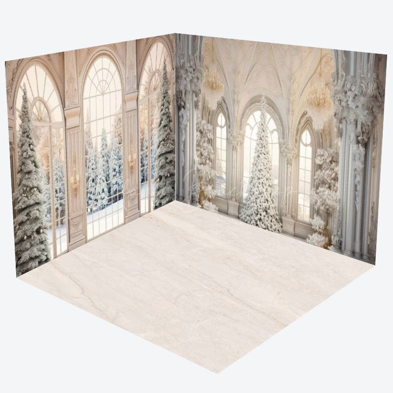 Lofaris Christmas Vibe White Luxury Window Room Set Backdrop