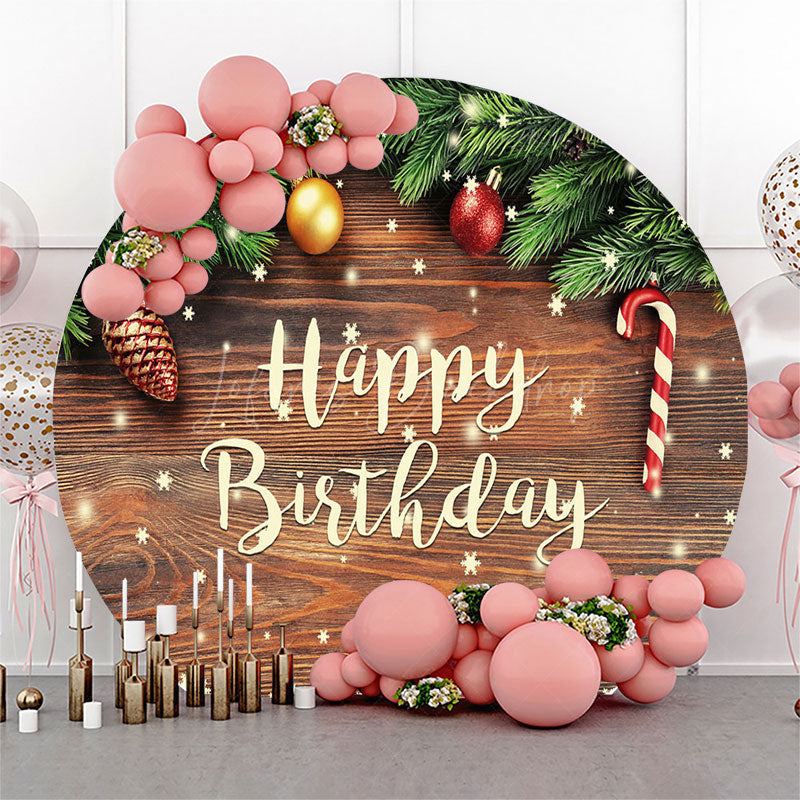 Lofaris Christmas Vibe Wooden Round Happy Birthday Backdrop