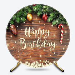 Lofaris Christmas Vibe Wooden Round Happy Birthday Backdrop