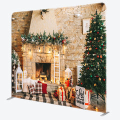 Lofaris Christmas Warm Fireplace Fabric Photo Booth Backdrop