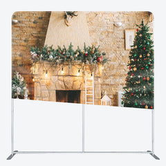 Lofaris Christmas Warm Fireplace Fabric Photo Booth Backdrop