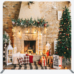 Lofaris Christmas Warm Fireplace Fabric Photo Booth Backdrop