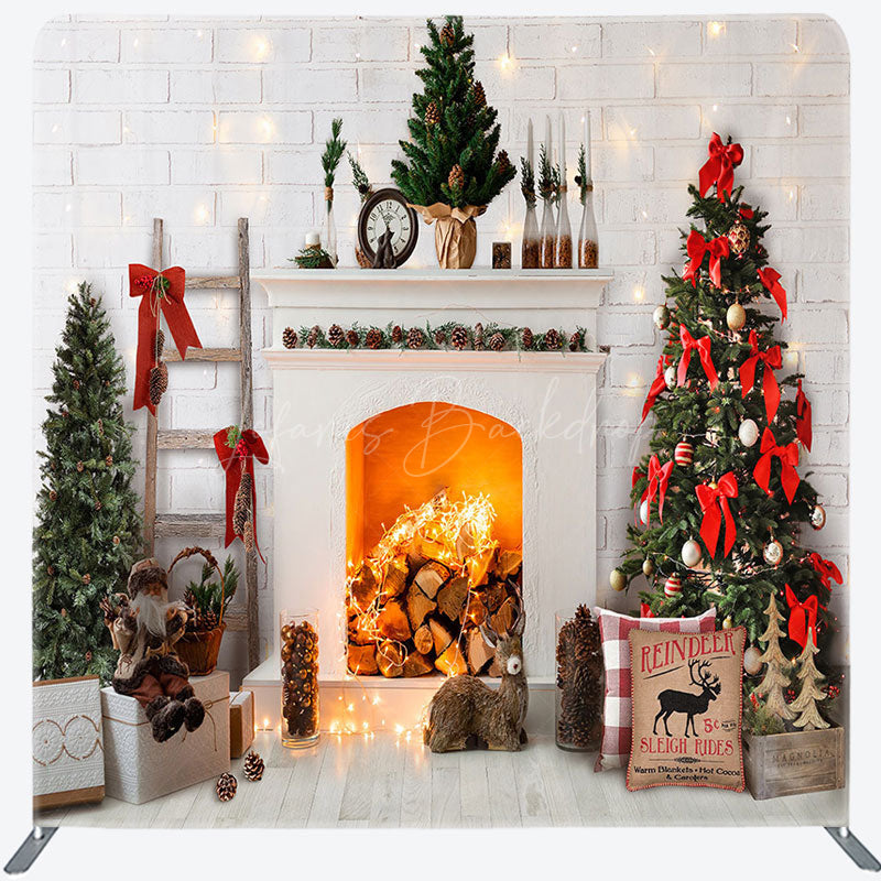 Lofaris Christmas White Fireplace Fabric Photo Booth Backdrop