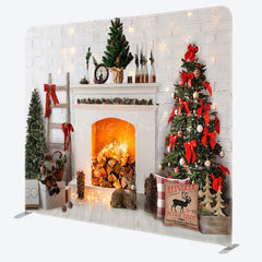 Lofaris Christmas White Fireplace Fabric Photo Booth Backdrop