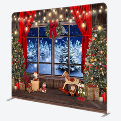 Lofaris Christmas Window Scene Double-Sided Square Backdrop