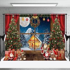 Lofaris Christmas Window Snow Mountain Gift Box Backdrop