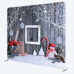 Lofaris Christmas Winter Grey Wood Square Tension Backdrop