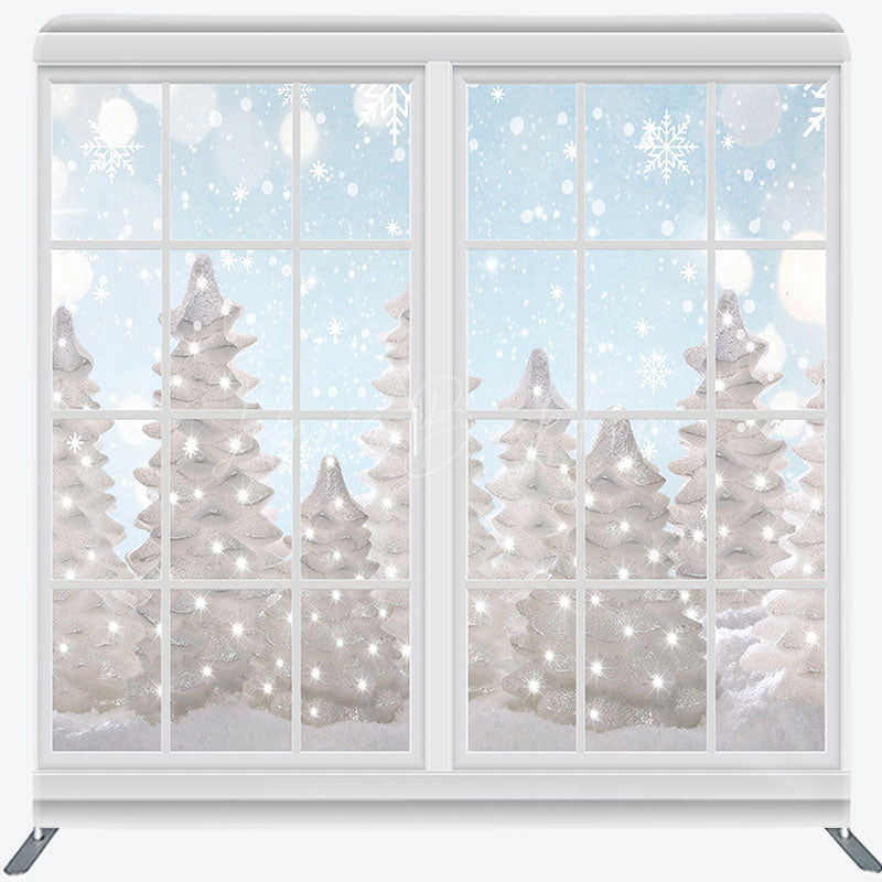 Lofaris Christmas Winter Window Snow Square Tension Backdrop