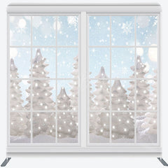 Lofaris Christmas Winter Window Snow Square Tension Backdrop