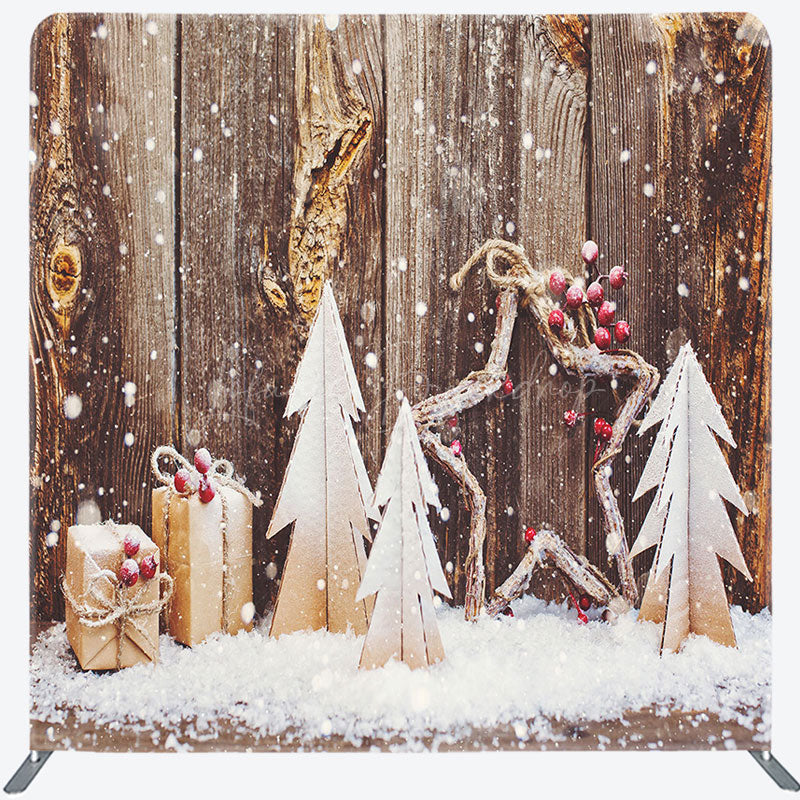 Lofaris Christmas Winter Wooden Photo Booth Fabric Backdrop