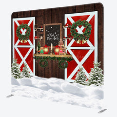 Lofaris Christmas Wood Red Door Square Arch Fabric Backdrop