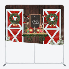 Lofaris Christmas Wood Red Door Square Arch Fabric Backdrop