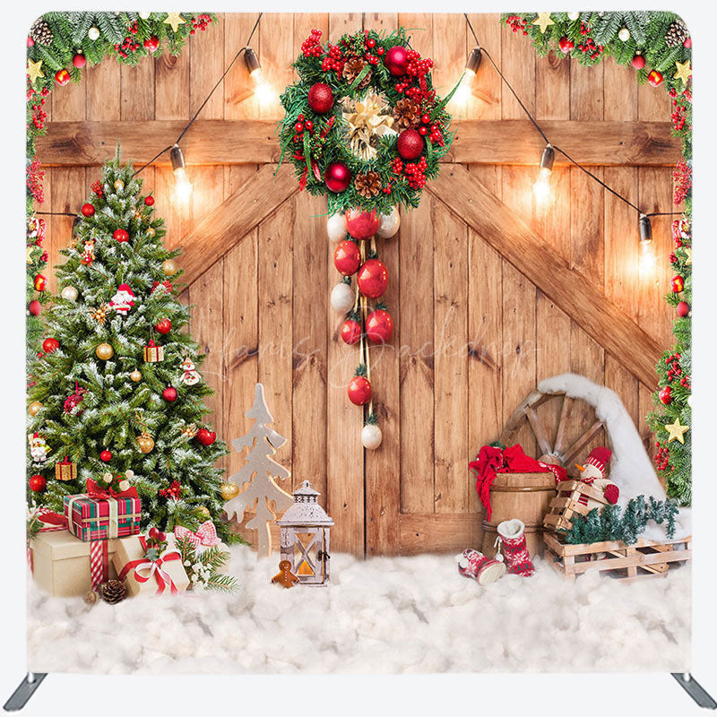 Lofaris Christmas Wooden Door Pillow Cover Backdrop