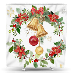 Lofaris Christmas Wreath Gold Bells Floral Shower Curtain