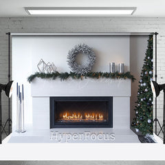 Lofaris Christmas Wreath White Fireplace Photo Backdrop