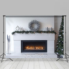 Lofaris Christmas Wreath White Fireplace Photo Backdrop