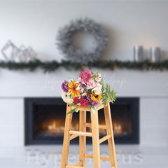 Lofaris Christmas Wreath White Fireplace Photo Backdrop