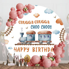 Lofaris Chugga Choo Town Train Track Round Birthday Backdrop