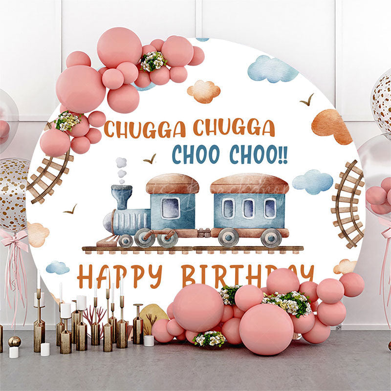 Lofaris Chugga Choo Town Train Track Round Birthday Backdrop