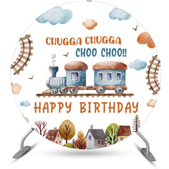 Lofaris Chugga Choo Town Train Track Round Birthday Backdrop