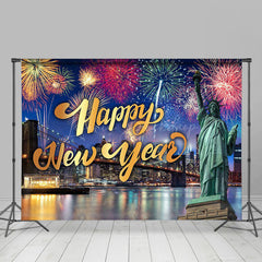 Lofaris City Scene Sparkle Statue Happy New Year Backdrop