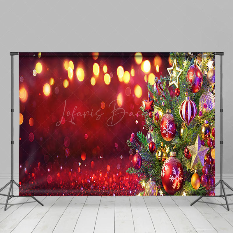 Lofaris Classic Red Bokeh Christmas Tree Decor Backdrop