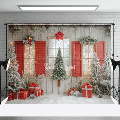 Lofaris Classic Red Snowy Trees Christmas Living Room Backdrop