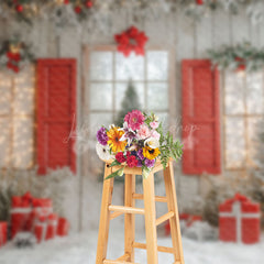 Lofaris Classic Red Snowy Trees Christmas Living Room Backdrop