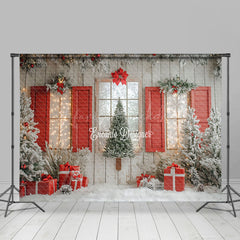 Lofaris Classic Red Snowy Trees Christmas Living Room Backdrop