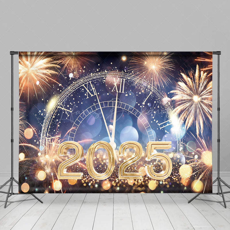 Lofaris Clock Gold Sparkle Bokeh 2025 Happy New Year Backdrop