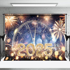 Lofaris Clock Gold Sparkle Bokeh 2025 Happy New Year Backdrop