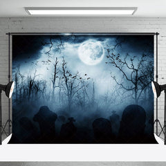 Lofaris Cloudy Night Moon Forest Grave Halloween Backdrop