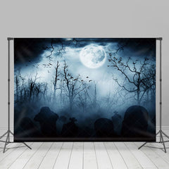 Lofaris Cloudy Night Moon Forest Grave Halloween Backdrop