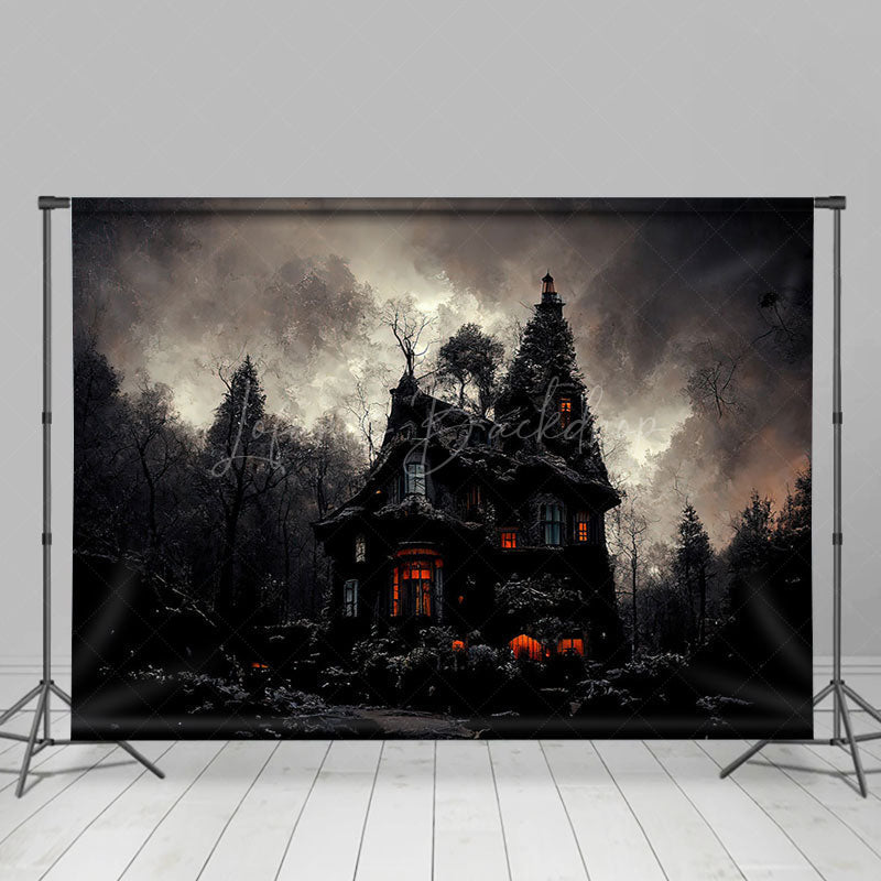 Lofaris Cloudy Scary Deserted Witch House Halloween Backdrop