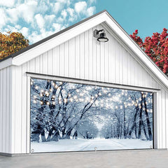 Lofaris Cloudy Snow Trees Light Boulevard Garage Door Banner