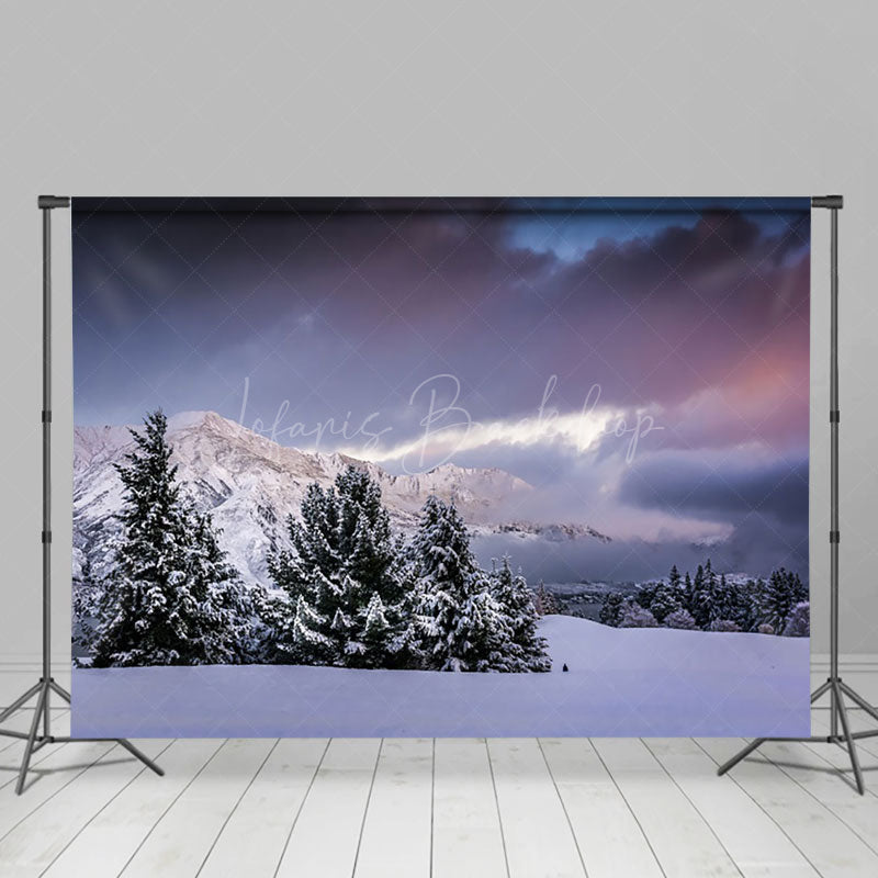 Lofaris Cloudy Sunset Snow Mountain Forest Winter Backdrop