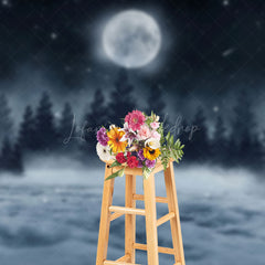 Lofaris Cold Night Moon Forest Snow Winter Photo Backdrop