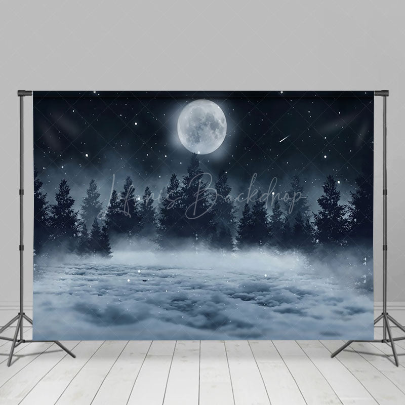 Lofaris Cold Night Moon Forest Snow Winter Photo Backdrop