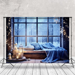 Lofaris Cold Night Window Trees Scene Christmas Backdrop