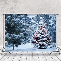 Lofaris Cold Snowy Pine Tree Light Forest Christmas Backdrop