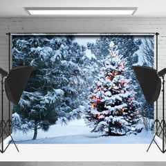 Lofaris Cold Snowy Pine Tree Light Forest Christmas Backdrop