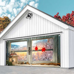 Lofaris Cold Winter Wood Blurred Window Garage Door Banner