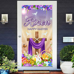 Lofaris Color Floral Cross He Is Risen Easter Door Cover