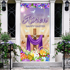 Lofaris Color Floral Cross He Is Risen Easter Door Cover