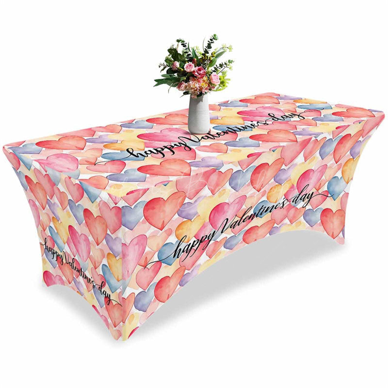 Lofaris Color Love Heart Happy Valentine Day Stretch Table Cover