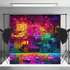 Lofaris Color Neon Bricks Dance Party Theme Backdrop