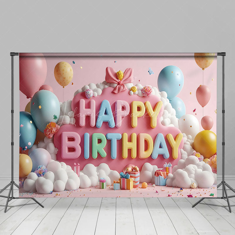 Lofaris Color Ribbons Balloons Cloud Cake Smash Backdrop