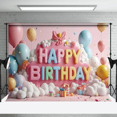 Lofaris Color Ribbons Balloons Cloud Cake Smash Backdrop